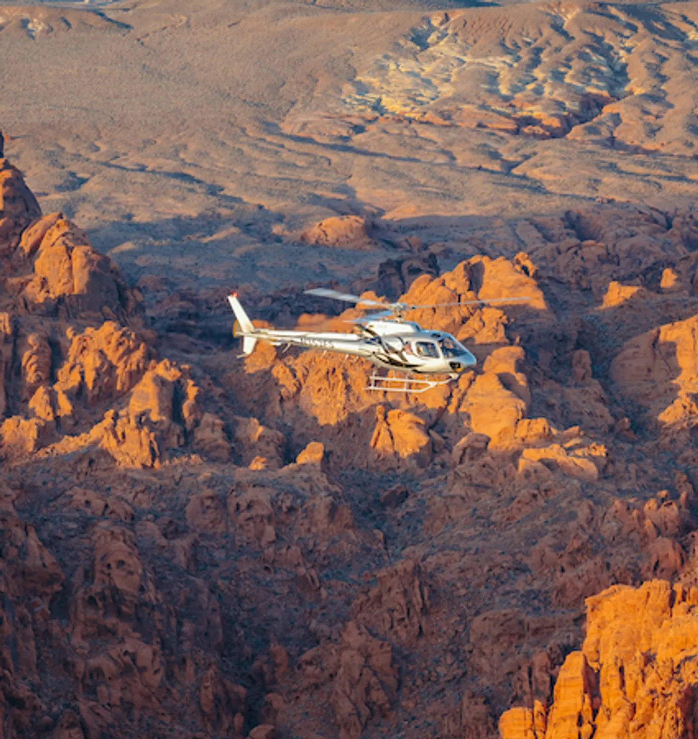 Aerial view of Valley of Fire sandstone formations from a 5 Star helicopter